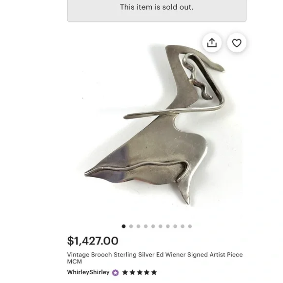 Vintage Brooch Sterling Silver Ed Wiener Signed Artist Piece modernist dancer - Picture 14 of 14